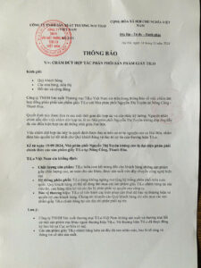 Thông báo chấm dứt hợp tác phân phối giấy TiLo với NPP Nguyễn Thị Tuyên