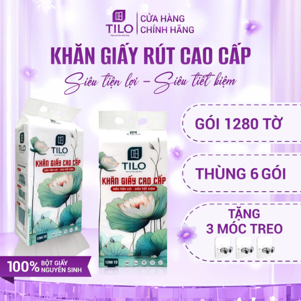 Khăn giấy rút đáy TiLo 1280 tờ tặng 3 móc treo đôi