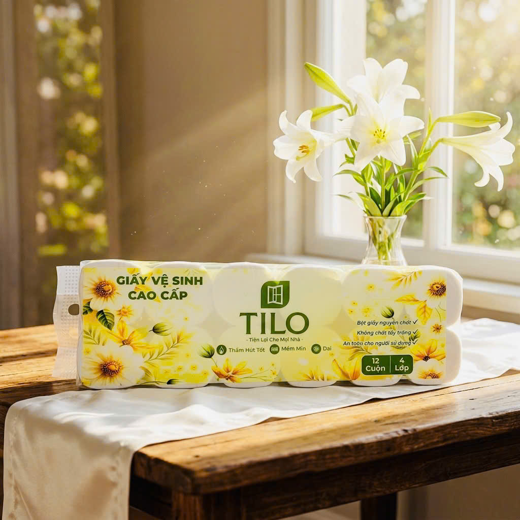 Giấy Vệ Sinh Cao Cấp TiLo 12 Cuộn Hoa Cúc Vàng - Ảnh 2